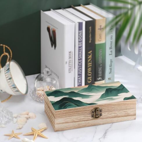 Mountains By Sunset Wooden Storage Box with Hinged Lid for Photo | Wood Keepsake Box, Dustproof Storage Box, Decorative Treasure Chest, Memory Box for Crafts Coins Stamps Letters Jewelry in Kuwait