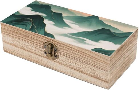 Mountains By Sunset Wooden Storage Box with Hinged Lid for Photo | Wood Keepsake Box, Dustproof Storage Box, Decorative Treasure Chest, Memory Box for Crafts Coins Stamps Letters Jewelry in Kuwait