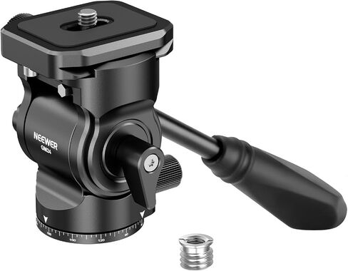 NEEWER Fluid Tripod Head with Handle & Arca Type Quick Release, Aluminum Alloy Panorama Drag Pan Tilt Head with ø43mm Scaled Base for Compact Camcorder DSLR Camera, Max Load: 3kg/6.6lb, GM23 Red in Kuwait