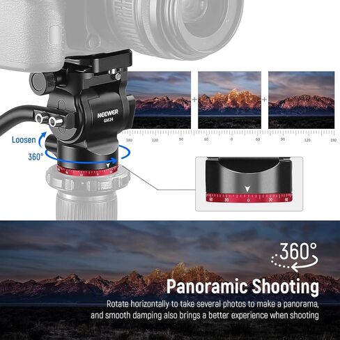 NEEWER Fluid Tripod Head with Handle & Arca Type Quick Release, Aluminum Alloy Panorama Drag Pan Tilt Head with ø43mm Scaled Base for Compact Camcorder DSLR Camera, Max Load: 3kg/6.6lb, GM23 Red in Kuwait