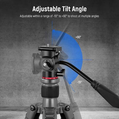 NEEWER Fluid Tripod Head with Handle & Arca Type Quick Release, Aluminum Alloy Panorama Drag Pan Tilt Head with ø43mm Scaled Base for Compact Camcorder DSLR Camera, Max Load: 3kg/6.6lb, GM23 Red in Kuwait
