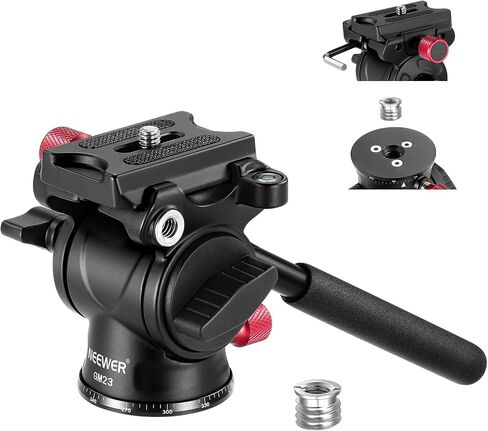 NEEWER Fluid Tripod Head with Handle & Arca Type Quick Release, Aluminum Alloy Panorama Drag Pan Tilt Head with ø43mm Scaled Base for Compact Camcorder DSLR Camera, Max Load: 3kg/6.6lb, GM23 Red in Kuwait