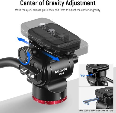 NEEWER Fluid Tripod Head with Handle & Arca Type Quick Release, Aluminum Alloy Panorama Drag Pan Tilt Head with ø43mm Scaled Base for Compact Camcorder DSLR Camera, Max Load: 3kg/6.6lb, GM23 Red in Kuwait