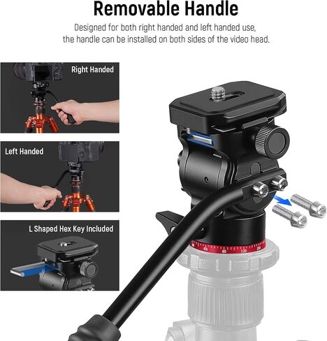 NEEWER Fluid Tripod Head with Handle & Arca Type Quick Release, Aluminum Alloy Panorama Drag Pan Tilt Head with ø43mm Scaled Base for Compact Camcorder DSLR Camera, Max Load: 3kg/6.6lb, GM23 Red in Kuwait