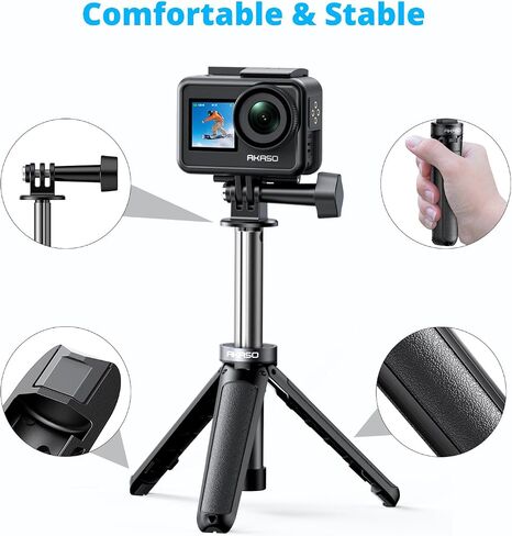 AKASO 10"/26cm Mini Selfie Stick Tripod Lightweight Action Camera Mount | Compatible with AKASO EK7000/Brave 4/EK7000 Pro/Brave 7 LE/Brave 7/GoPro Hero 13/12/11/10/ 9/Max/DJI Osmo Action 5/4/3 in Kuwait