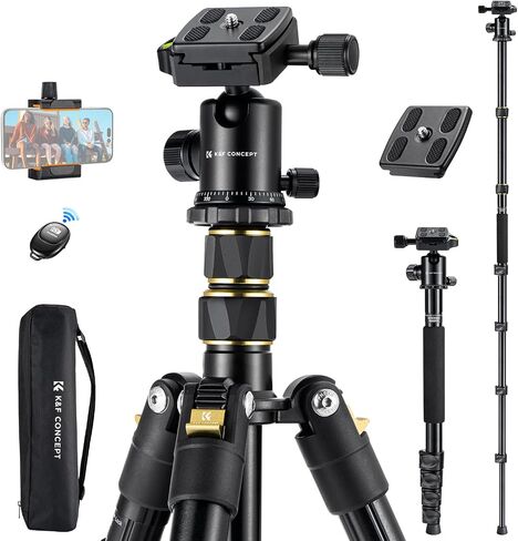 K&F CONCEPT 72" Aluminum Tripod for Camera | Remote & Extra QR Plate, Tripod Monopod for DSLR/Phone, Lightweight Foldable Travel Tripod, TM2324 in Kuwait