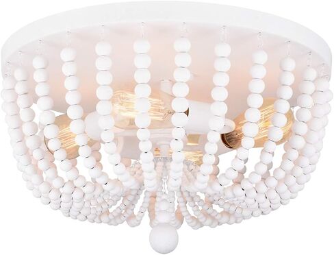 ALICE HOUSE 18" Flush Mount Light, Rustic White Wood Bead Chandelier, 4 Light Ceiling Light for Entryway, Hallway, Bedroom, Living Room, Dining Room, ETL Listed, AL9031-S4 in Kuwait