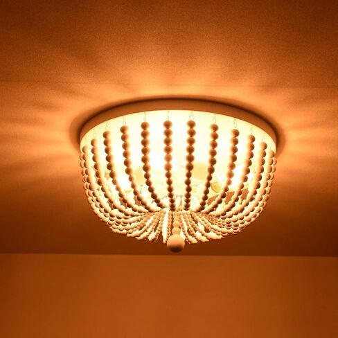 ALICE HOUSE 18" Flush Mount Light, Rustic White Wood Bead Chandelier, 4 Light Ceiling Light for Entryway, Hallway, Bedroom, Living Room, Dining Room, ETL Listed, AL9031-S4 in Kuwait