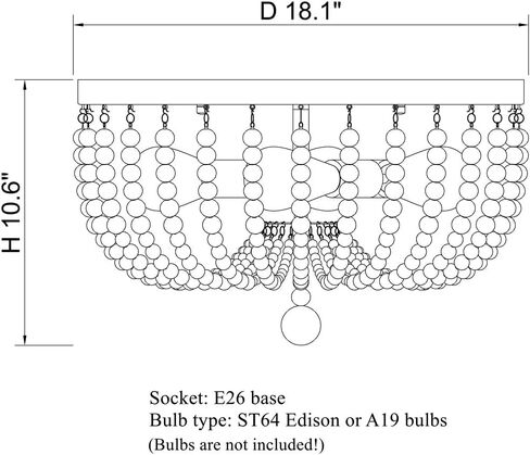 ALICE HOUSE 18" Flush Mount Light, Rustic White Wood Bead Chandelier, 4 Light Ceiling Light for Entryway, Hallway, Bedroom, Living Room, Dining Room, ETL Listed, AL9031-S4 in Kuwait
