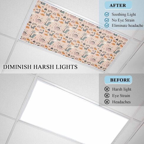 Cartoon Animals Magnetic Fluorescent Light Covers for Ceiling Lights 2x4 Ft,Funny Dinosaur Tropical Plants Orange Pink Office Classroom Kitchen Drop Ceiling Light Covers Filters Shade Panel 2 Packs in Kuwait