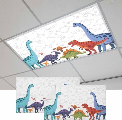 Cartoon Dinosaur Magnetic Fluorescent Light Covers for Ceiling Lights 2x4 Ft,Funny Abstract Animals Cute Colorful Office Classroom Kitchen Drop Ceiling Light Covers Filters Shade Panel 3 Packs in Kuwait