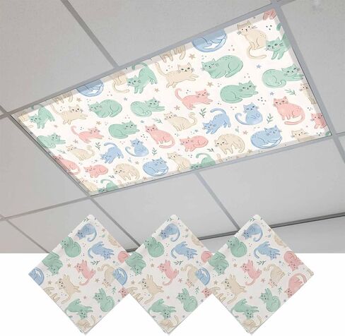 Cartoon Cats Magnetic Fluorescent Light Covers for Ceiling Lights 2x4 Ft, Modern Cute Colorful Cats Animals Office Classroom Kitchen Drop Ceiling Light Covers Lighting Filters Shade Panel 3 Packs in Kuwait