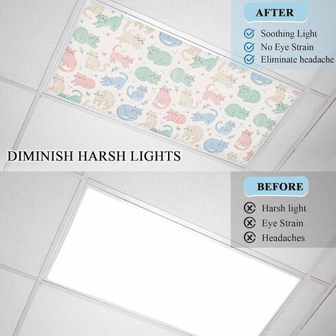 Cartoon Cats Magnetic Fluorescent Light Covers for Ceiling Lights 2x4 Ft, Modern Cute Colorful Cats Animals Office Classroom Kitchen Drop Ceiling Light Covers Lighting Filters Shade Panel 3 Packs in Kuwait