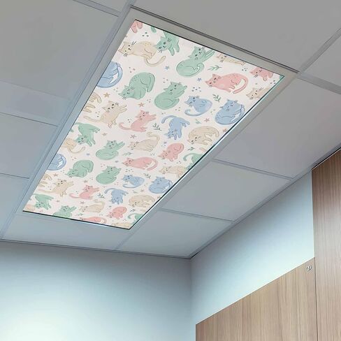 Cartoon Cats Magnetic Fluorescent Light Covers for Ceiling Lights 2x4 Ft, Modern Cute Colorful Cats Animals Office Classroom Kitchen Drop Ceiling Light Covers Lighting Filters Shade Panel 3 Packs in Kuwait