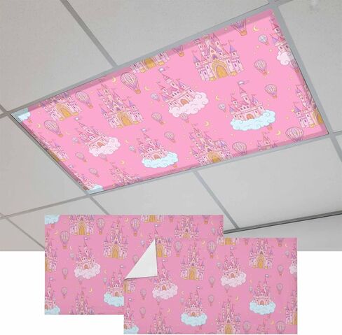 Pink Castle Magnetic Fluorescent Light Covers for Ceiling Lights 2x4 Ft, Balloon Modern Art Stars Moon Office Classroom Kitchen Drop Ceiling Light Covers Lighting Filters Shade Panel 2 Packs in Kuwait