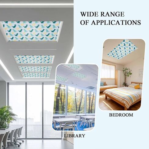 Teal Green Dinosaur Magnetic Fluorescent Light Covers for Ceiling Lights 2x4 Ft,Cartoon Funny Cute Dino Love Heart Office Classroom Kitchen Drop Ceiling Light Covers Filters Shade Panel 2 Packs in Kuwait