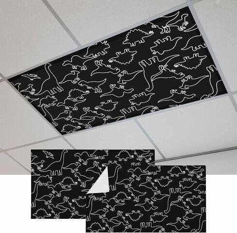Black Dinosaur Magnetic Fluorescent Light Covers for Ceiling Lights 2x4 Ft, White Abstract Animals Cute Cartoon Office Classroom Kitchen Drop Ceiling Light Covers Lighting Filters Shade Panel 3 Packs in Kuwait