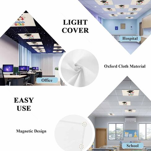 Graduation Magnetic Fluorescent Light Covers for Ceiling Lights 2x4 Ft, Grad Cartoon School on Linen Office Classroom Kitchen Drop Ceiling Light Covers Lighting Filters Shade Panel 3 Packs in Kuwait