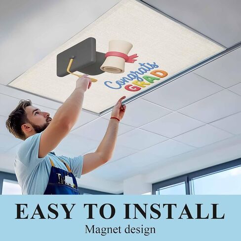 Graduation Magnetic Fluorescent Light Covers for Ceiling Lights 2x4 Ft, Grad Cartoon School on Linen Office Classroom Kitchen Drop Ceiling Light Covers Lighting Filters Shade Panel 3 Packs in Kuwait