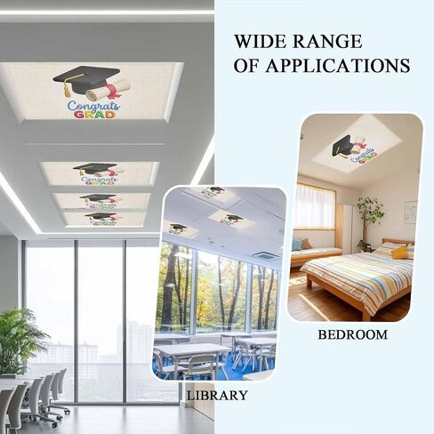 Graduation Magnetic Fluorescent Light Covers for Ceiling Lights 2x4 Ft, Grad Cartoon School on Linen Office Classroom Kitchen Drop Ceiling Light Covers Lighting Filters Shade Panel 3 Packs in Kuwait