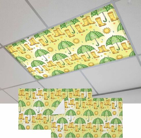 Cute Green Umbrella Magnetic Fluorescent Light Covers for Ceiling Lights 2x4 Ft, Cartoon Rain Boots Office Classroom Kitchen Drop Ceiling Light Covers Lighting Filters Shade Panel 2 Packs in Kuwait