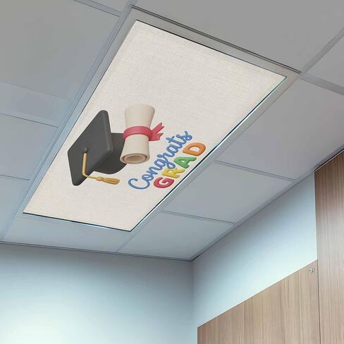 Graduation Magnetic Fluorescent Light Covers for Ceiling Lights 2x4 Ft, Grad Cartoon School on Linen Office Classroom Kitchen Drop Ceiling Light Covers Lighting Filters Shade Panel 3 Packs in Kuwait