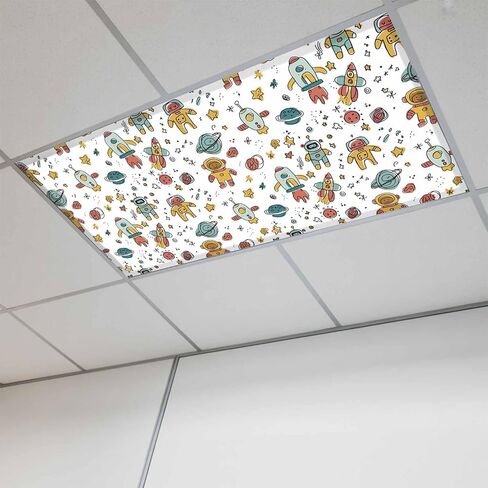 Cartoon Space Magnetic Fluorescent Light Covers for Ceiling Lights 2x4 Ft, Funny Cute Rocket Star Planet Office Classroom Kitchen Drop Ceiling Light Covers Lighting Filters Shade Panel 1 Pack in Kuwait