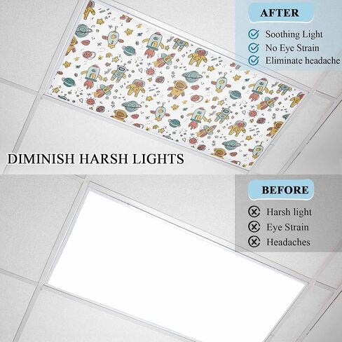 Cartoon Space Magnetic Fluorescent Light Covers for Ceiling Lights 2x4 Ft, Funny Cute Rocket Star Planet Office Classroom Kitchen Drop Ceiling Light Covers Lighting Filters Shade Panel 1 Pack in Kuwait