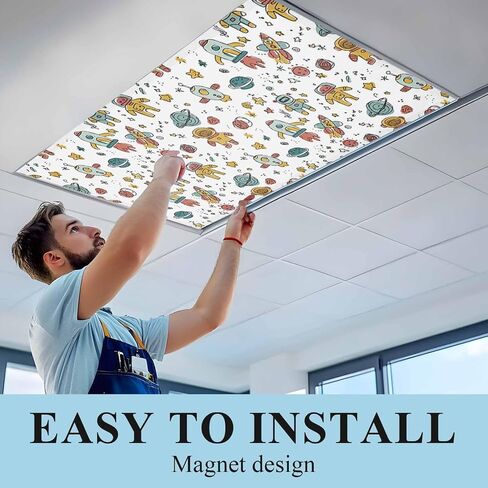 Cartoon Space Magnetic Fluorescent Light Covers for Ceiling Lights 2x4 Ft, Funny Cute Rocket Star Planet Office Classroom Kitchen Drop Ceiling Light Covers Lighting Filters Shade Panel 1 Pack in Kuwait