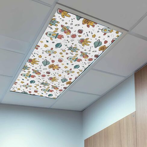 Cartoon Space Magnetic Fluorescent Light Covers for Ceiling Lights 2x4 Ft, Funny Cute Rocket Star Planet Office Classroom Kitchen Drop Ceiling Light Covers Lighting Filters Shade Panel 1 Pack in Kuwait