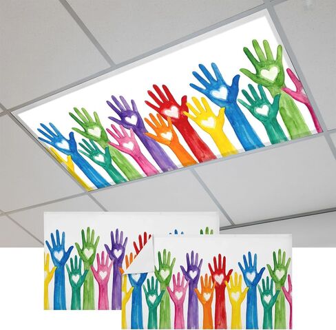 Fluorescent Light Covers, Colorful Hands Print Magnetic Light Covers for Ceiling Lights, Cartoon Cute Funny Love Heart White Fluorescent Ceiling Shade Filters for Classroom Bedroom Office 4x2Ft x 2PCS in Kuwait