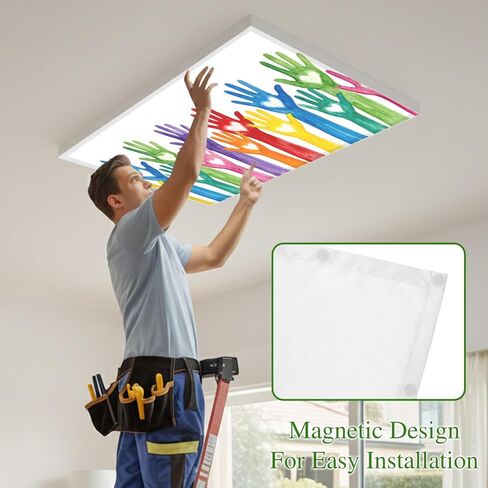 Fluorescent Light Covers, Colorful Hands Print Magnetic Light Covers for Ceiling Lights, Cartoon Cute Funny Love Heart White Fluorescent Ceiling Shade Filters for Classroom Bedroom Office 4x2Ft x 2PCS in Kuwait