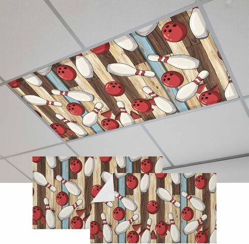 Cartoon Bowling Magnetic Fluorescent Light Covers for Ceiling Lights 2x4 Ft,Modern Funny Balls Sports Wood Grain Office Classroom Kitchen Drop Ceiling Light Covers Lighting Filters Shade Panel 3 Packs in Kuwait