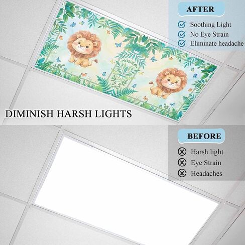 Cartoon Lion Magnetic Fluorescent Light Covers for Ceiling Lights 2x4 Ft,Summer Butterfly Flowers Tropical Palm Plants Office Classroom Kitchen Drop Ceiling Light Covers Filters Shade Panel 1 Pack in Kuwait