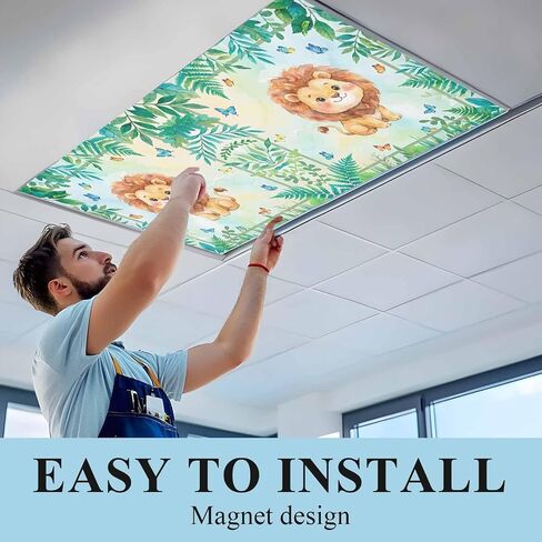 Cartoon Lion Magnetic Fluorescent Light Covers for Ceiling Lights 2x4 Ft,Summer Butterfly Flowers Tropical Palm Plants Office Classroom Kitchen Drop Ceiling Light Covers Filters Shade Panel 1 Pack in Kuwait
