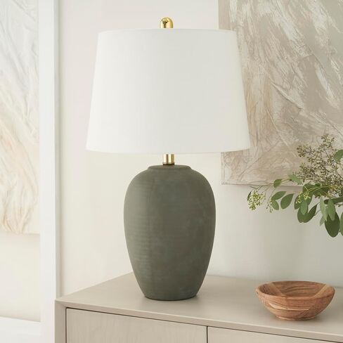 Nourison Home 23" Black Vintage Distressed Ceramic Pot Table Lamp for Bedroom, Living Room, End Table, with White Tapered Drum Shade in Kuwait