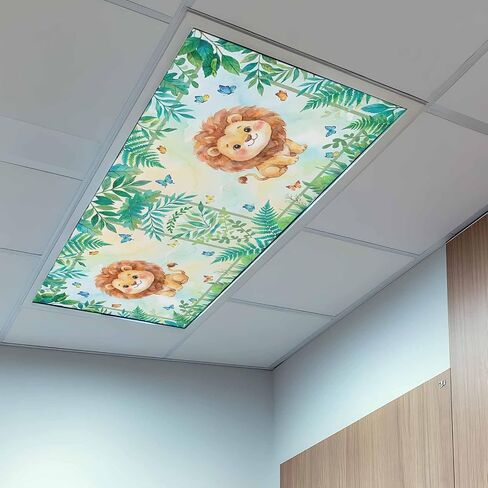 Cartoon Lion Magnetic Fluorescent Light Covers for Ceiling Lights 2x4 Ft,Summer Butterfly Flowers Tropical Palm Plants Office Classroom Kitchen Drop Ceiling Light Covers Filters Shade Panel 1 Pack in Kuwait