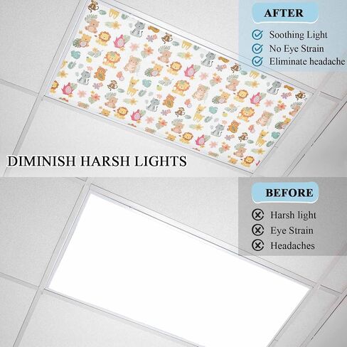 Cartoon Animals Magnetic Fluorescent Light Covers for Ceiling Lights 2x4 Ft,Funny Lions Camels Tropical Monstera Plants Office Classroom Kitchen Drop Ceiling Light Covers Filters Shade Panel 2 Packs in Kuwait