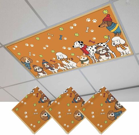 Cartoon Dogs Magnetic Fluorescent Light Covers for Ceiling Lights 2x4 Ft,Navy Blue Cute Animals Dogs Paws Prints Office Classroom Kitchen Drop Ceiling Light Covers Lighting Filters Shade Panel 3 Packs in Kuwait