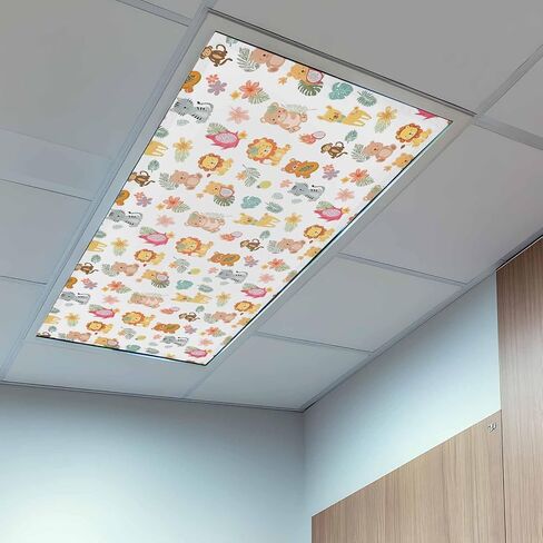 Cartoon Animals Magnetic Fluorescent Light Covers for Ceiling Lights 2x4 Ft,Funny Lions Camels Tropical Monstera Plants Office Classroom Kitchen Drop Ceiling Light Covers Filters Shade Panel 2 Packs in Kuwait