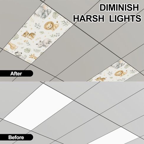4 Pack Light Covers for Ceiling Lights Magnetic Fluorescent Light Covers for Classroom Animals Watercolor Cute Baby Seamless Ceiling Lamp Shade for Home Office School in Kuwait