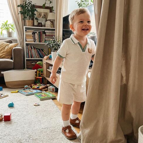 Yoawdats Toddler Baby Boy Clothes Button-Down Shirt Tops Cotton Rib Knit Shorts Set Cute Infant Boy Spring Summer Outfit in Kuwait