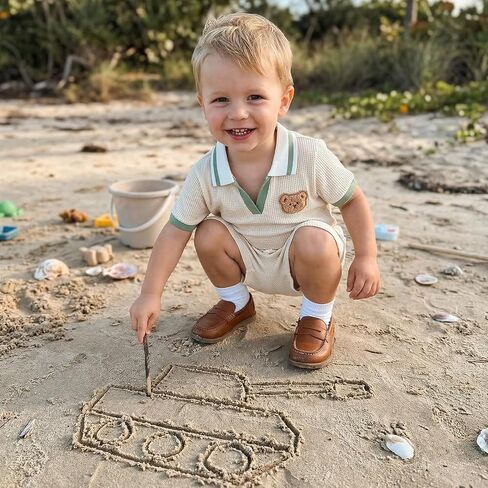 Yoawdats Toddler Baby Boy Clothes Button-Down Shirt Tops Cotton Rib Knit Shorts Set Cute Infant Boy Spring Summer Outfit in Kuwait