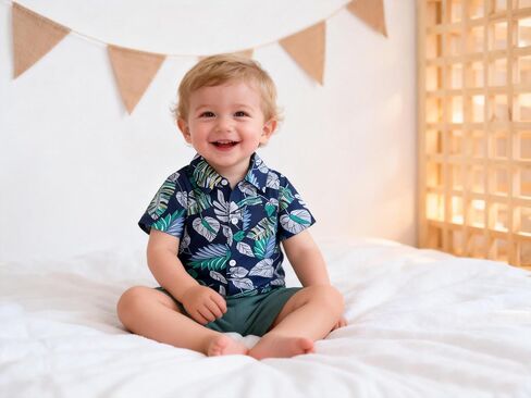 Baby Boy Hawaiian Outfit, Baby Boy Summer Beach Vacation Clothes | Tropical Floral Short Sleeve Shirt + Shorts 0-3 Months in Kuwait
