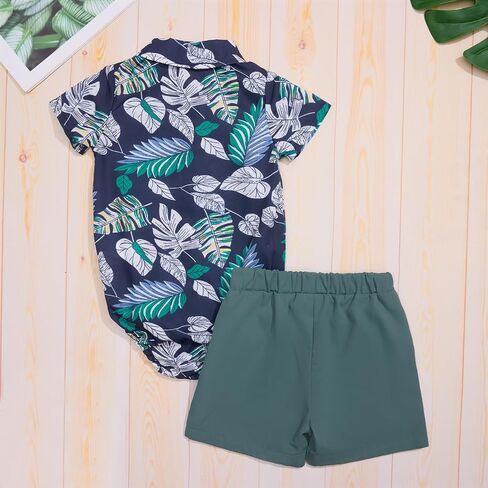 Baby Boy Hawaiian Outfit, Baby Boy Summer Beach Vacation Clothes | Tropical Floral Short Sleeve Shirt + Shorts 0-3 Months in Kuwait