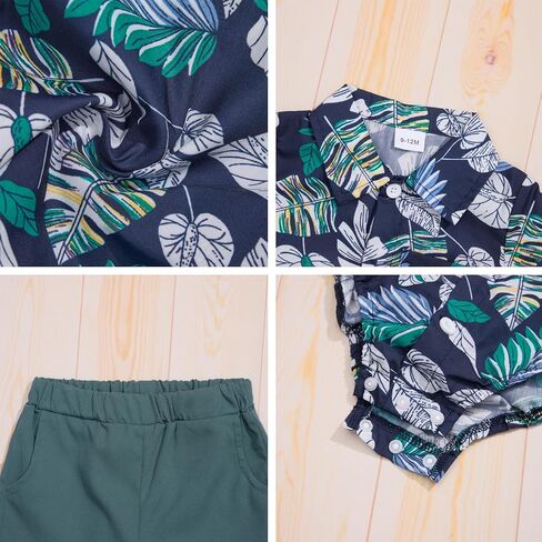 Baby Boy Hawaiian Outfit, Baby Boy Summer Beach Vacation Clothes | Tropical Floral Short Sleeve Shirt + Shorts 0-3 Months in Kuwait
