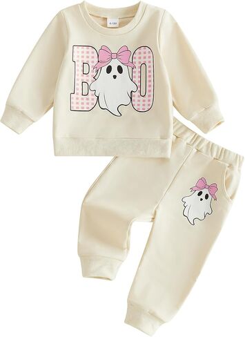 Afunbaby Toddler Boy Girl Halloween Outfit Fall Winter Sweatshirt Pants Set | Halloween Boo Ghost Camo Print Long Sleeve Sweatshirts Pullover Pants 2Pcs Set Cute Infant Clothes Baby Fall Winter Clothes in Kuwait