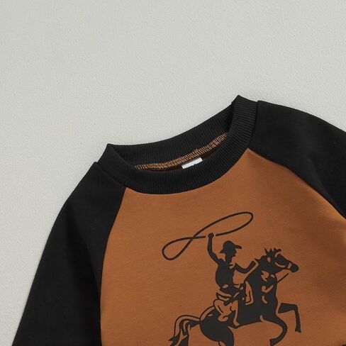 SAYOO Western Baby Boy Clothes Cow Print Sweatshirt Pullover Top Jogger Pants 2Pcs Toddler Boy Cowboy Fall Winter Outfits in Kuwait