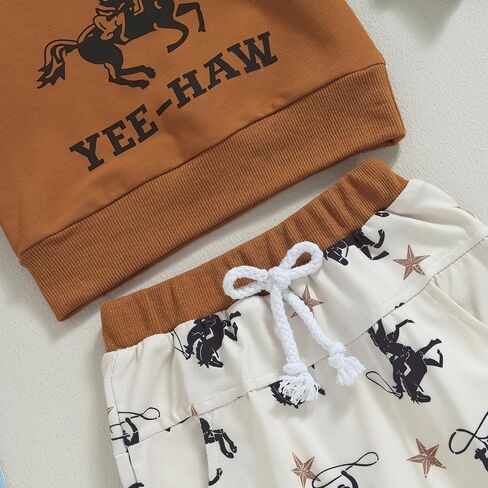 SAYOO Western Baby Boy Clothes Cow Print Sweatshirt Pullover Top Jogger Pants 2Pcs Toddler Boy Cowboy Fall Winter Outfits in Kuwait
