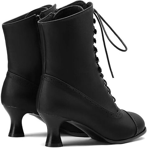 Victorian Boots for Women Vintage Granny Witch Lace Up Boot Medieval Renaissance Boots Women Mid Heel Lace Up Booties with Zipper Mid-Calf Costume Shoes in Kuwait